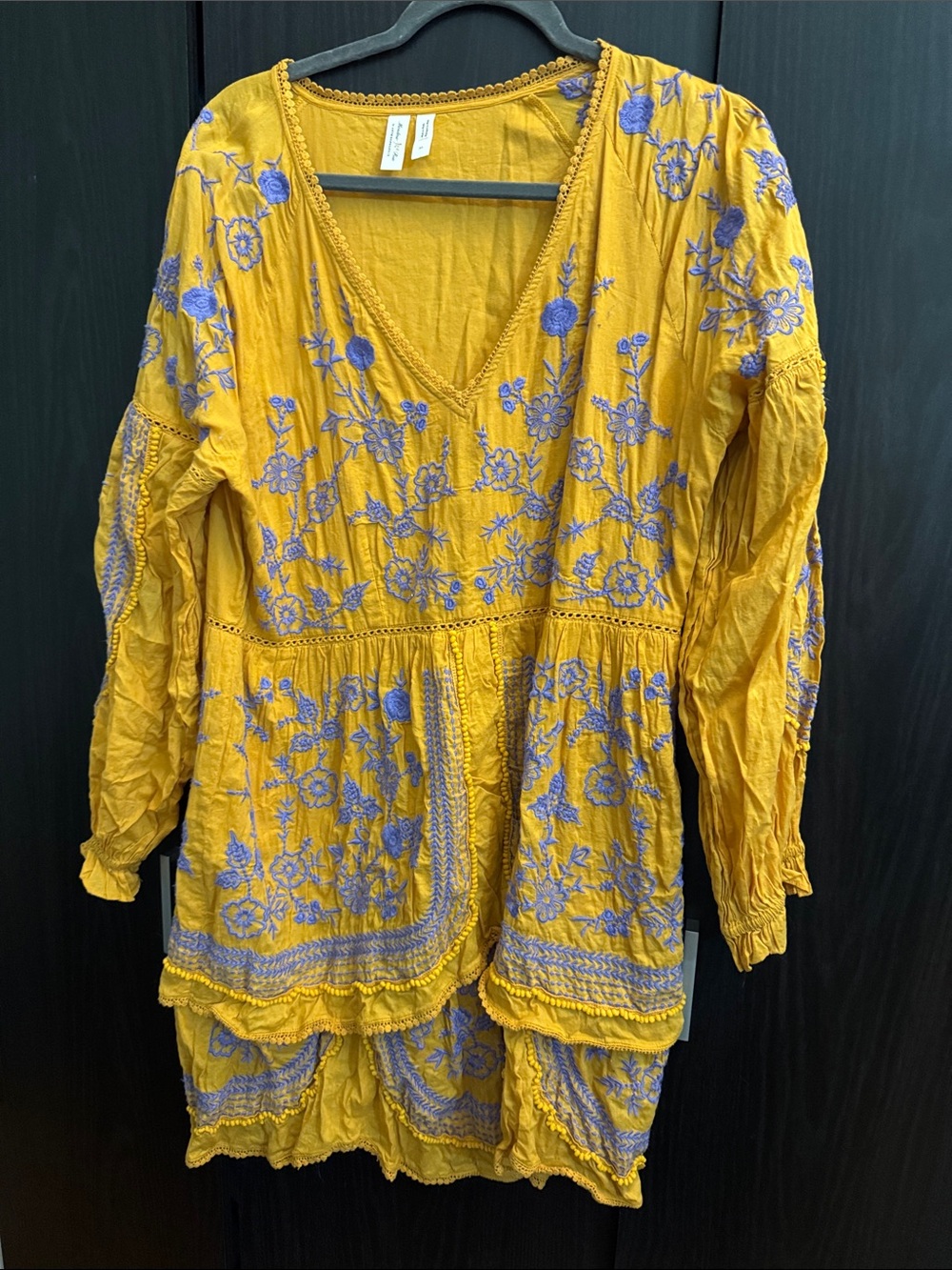 Anthropologie Mustard Yellow Crochet-Trim Dress